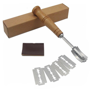 Stainless steel <b>bread</b> trimmer, wooden handle <b>bread</b> cleaver, European <b>bread</b> <b>cutter</b>, curved <b>bread</b> <b>cutter</b>, baking tool set - Product Image 1