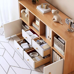 Meuble de rangement moderne et minimaliste en bois massif chêne et hêtre pour salon, avec cloison non réglable, armoire latérale pour canapé, à poser au sol ou au mur - Product Image 5