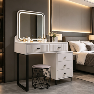 Modern <b>Makeup</b> <b>Vanity</b> With Lighted <b>Mirror</b> Storage Drawers Bedroom Dressing Table With Stool - Product Image 4