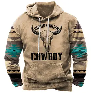 2024 Men Graphic Aztec Print Plus Size Crew Neck Western Men Shirt Hooded Sweatshirt With Pockets Casual Vintage Hoodie Pullover