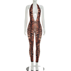 <span class=keywords><strong>Jumpsuit</strong></span> da donna Jiubaju con scollo a V profondo, senza maniche, stampa tigre, sexy, attillato, senza schienale, tendenza 2026 - Product Image 5