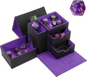 MIO Venta al por mayor de fábrica: Caja y estuche de almacenamiento portátil 3 en 1 de cuero PU y forro de franela para dados, torre de dados y accesorios de DND RPG, ideal para regalo. - Product Image 3
