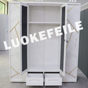 <span class=keywords><strong>Vestiaire</strong></span> moderne à <span class=keywords><strong>2</strong></span> tiroirs et 4 portes coulissantes Mobilier de chambre à coucher en métal miroir Rangement de tissus personnalisé Atelier de salon - Product Image 3