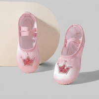 Chaussures de ballet pour enfants à semelle fendue en satin, broderie couronne à sequins, souples, pour entraînement et performance - Vente directe usine BW21