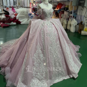 Robe de bal moderne rose pâle pour Quinceañera, style princesse, avec décolleté cœur, dentelle perlée, longueur ras du sol, traîne chapelle, Xs175 - Product Image 2