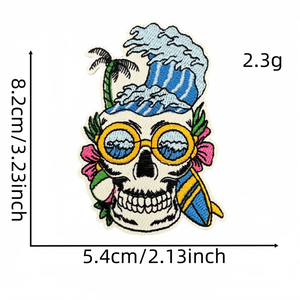 Badge brodé personnalisé Crâne Squelette d'été, thermocollant, thème Île Tropicale, pour la décoration de vêtements de vacances et de plage - Product Image 4