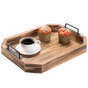 Bandeja rectangular de madera con asas de Metal, bandeja de madera para servir comida de té, venta al por mayor, Vietnam - Product Image 1