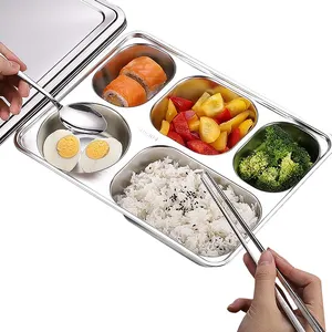 4 compartment divided school use dinner plates with Cover CN GUA plates rectangle stainless steel