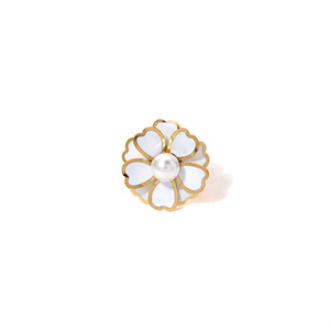 Bague en perle en acier inoxydable 316L plaqué or PVD, durable et résistante, motif floral - Product Image 2