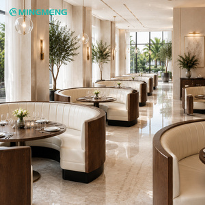 Ensemble de table à manger ronde en bois avec banquette en cuir PU pour restaurant, usage commercial, design contemporain - Product Image 5