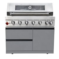Meubles de cuisine modulaires d'extérieur en acier inoxydable avec barbecue à gaz intégré, évier, réfrigérateur, brûleur latéral et tiroirs pour jardin et terrasse