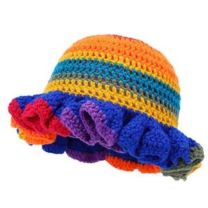 Gorro de Punto Calado con Volantes, Colorido, para Otoño e Invierno, Unisex, para Viaje, 100% Acrílico - Product Image 3