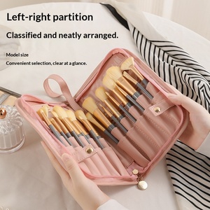 Portable Moisture-Proof PVC <b>Makeup</b> <b>Brush</b> & Beauty Tool Storage <b>Bag</b> <b>with</b> Letter Design Foldable Standing Eyebrow Pencil Holder - Product Image 1