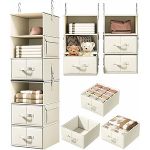 Hanging Closet Organizer <b>6</b>-Shelf With 3 <b>Drawers</b> Detachable Storage For Wardrobe Clothing Organizer - Product Image 2
