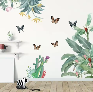 Personalizado nueva planta verde hoja de plátano <span class=keywords><strong>Cactus</strong></span> mariposa hoja verde pegatina de pared pintura decorativa para niños papel tapiz - Product Image 2