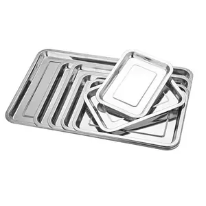 304 Stainless Steel 08 Thick Cafeteria Plates Home Food Serving Tray Square Dinner Plate Metal Fruit Tray Baking Tray