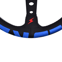 Volant de course personnalisé durable de 13 pouces en cuir véritable rouge et bleu brodé pour voiture de rallye sportive