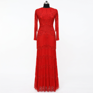 Vintage Red Luxury <b>Linen</b> Regular Sleeve Evening <b>Dress</b> Handmade <b>A</b>-<b>Line</b> Gown Built-in Bra Embroidered Front Logo - Product Image 1