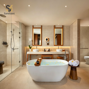 Set di Arredi per <span class=keywords><strong>Bagno</strong></span> in Stile Resort Tropicale, Vasca Ovale Freestanding, Mobile Lavabo Doppio in Legno, <span class=keywords><strong>Mobili</strong></span> di Lusso per <span class=keywords><strong>Bagno</strong></span> d'Hotel - Product Image 1