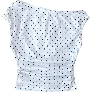 FOXA Crop top à pois pour fille, épaules dénudées, sans manches, froncé, respirant, style Y2k - Product Image 1