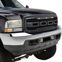 F250 1999-2004 Grille de pare-chocs avant en ABS noir Style Raptor avec lettres et lumières LED Grille de calandre en nid d'abeille pour Ford