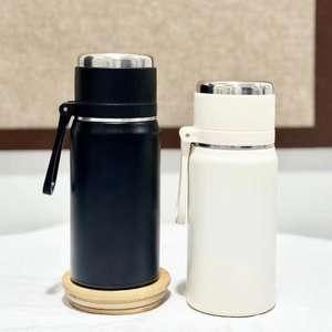 Vaso de acero inoxidable de doble pared con aislamiento al vacío, revestimiento de acero inoxidable 316, taza de viaje portátil, regalo con correa y tapa abatible. - Product Image 4