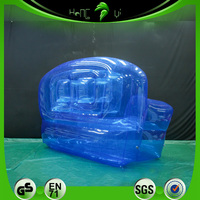 Canapé gonflable double transparent bleu personnalisé en PVC pour camping, salon ou chambre