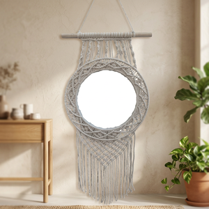 Espejo Bohemio de Macramé con Forma de Luna, Hecho a Mano, Ecológico, Diseño con Cordón de Algodón Natural - Decoración para Cumpleaños y Pascua - Product Image 3