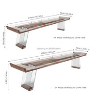 Table de shuffleboard en verre transparent de 9 pieds/12 pieds avec cadre en bois massif et acier inoxydable, design durable pour les jeux sportifs d'intérieur
