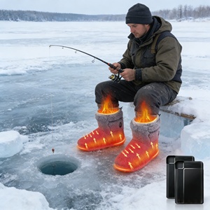 Pantuflas Eléctricas con Calefacción a Batería <span class=keywords><strong>para</strong></span> Exteriores, <span class=keywords><strong>Calentadores</strong></span> de <span class=keywords><strong>Pies</strong></span> con 3 Niveles de Calor, Botines de Felpa Portátiles con Piel de Conejo y Desodorización <span class=keywords><strong>para</strong></span> Camping - Product Image 4
