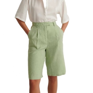 Pantaloncini Bermuda in <span class=keywords><strong>Lino</strong></span> Personalizzati da <span class=keywords><strong>Donna</strong></span> a Vita Alta Casual Estivi - Product Image 1
