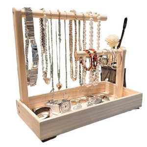 Mu Yi Wooden Jewelry Organizer Tray With Necklaces Bracelets Storage Display Rack For <b>Desk</b> Use - Product Image 5
