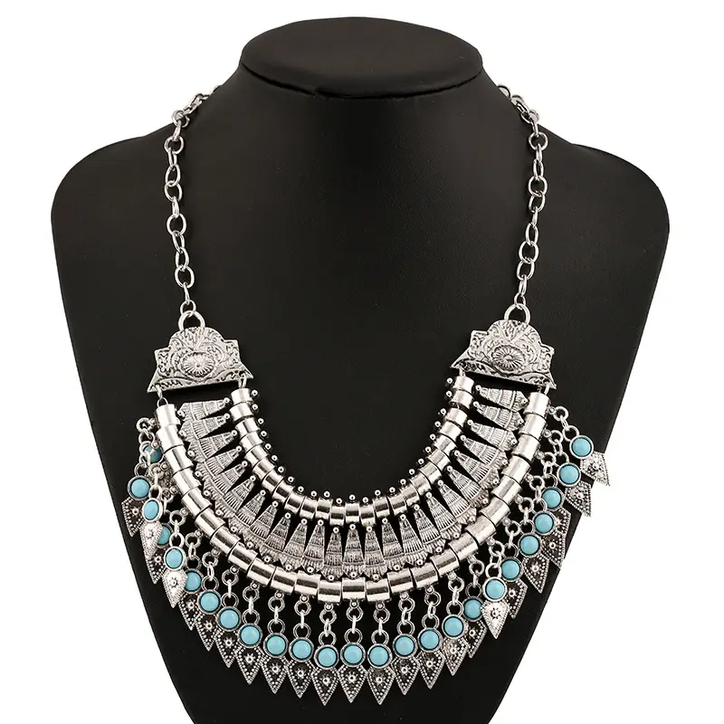 Vintage gypsy ethnic wholesale boho jewelry maxi silver necklace women Jewelry collar choker necklace pendants