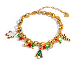 Pulsera con Dijes Navideños en Color Dorado, Aleación de Zinc, Unisex, Regalo de Joyería con Campanas, Árbol y Colgante de Bastón de Caramelo - Product Image 5