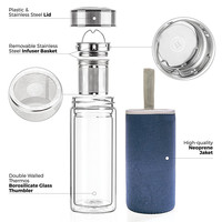Mug de voyage en verre à double paroi anti-fuite de 16 oz, avec infuseur à thé en vrac en acier inoxydable