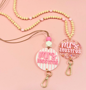 NUEVO Cordón Personalizado Rosa para Tarjetas de Identificación, Regalo de Regreso a Clases, Cierre de Seguridad, Gancho Ajustable, Cordón con Cuentas a la Moda - Product Image 5