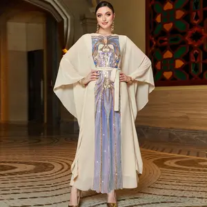Fornecedores de Roupas Muçulmanas Eid Roupas Islâmicas Abaya Dubai Robe Muçulmano Mulheres Vestidos de Manga Borboleta Árabe Panelled