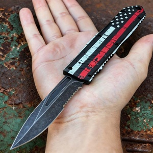 Cuchillo <span class=keywords><strong>de</strong></span> bolsillo táctico <span class=keywords><strong>de</strong></span> doble acción con manija <span class=keywords><strong>de</strong></span> aleación <span class=keywords><strong>de</strong></span> zinc y línea roja <span class=keywords><strong>de</strong></span> la bandera estadounidense <span class=keywords><strong>de</strong></span> 9 pulgadas, venta al por mayor para pedidos pequeños - Product Image 3