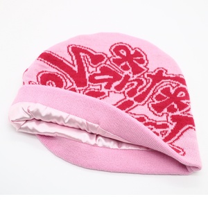 Custom Beanie Manufacturer Y2K Beanies Cuffless Winter <b>Warm</b> <b>Hat</b> Jacquard Knitted <b>Hats</b> Silk Lined Beanie With Satin Lining - Product Image 1
