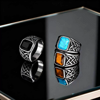 Bague en acier inoxydable rétro à la mode, pierre précieuse œil de tigre, bague turquoise pour homme et femme, alliance, bijoux de fête, vente chaude