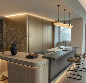 SANTOPOVA Modern Matte Kitchen Island with Integrated Storage and Pendant Lighting - Product Image 4