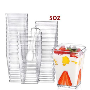 <span class=keywords><strong>NH</strong></span> Prix d'usine Tasses froides en plastique transparent PS personnalisées Bol à yaourt et à salade de fruits Tasses à dessert avec couvercles - Product Image 1