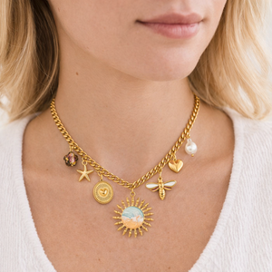 Collier à pendentif couronne en acier inoxydable 18k Pvd plaqué or non terni Collier à breloques fleur de coeur noeud pour femme - Product Image 6