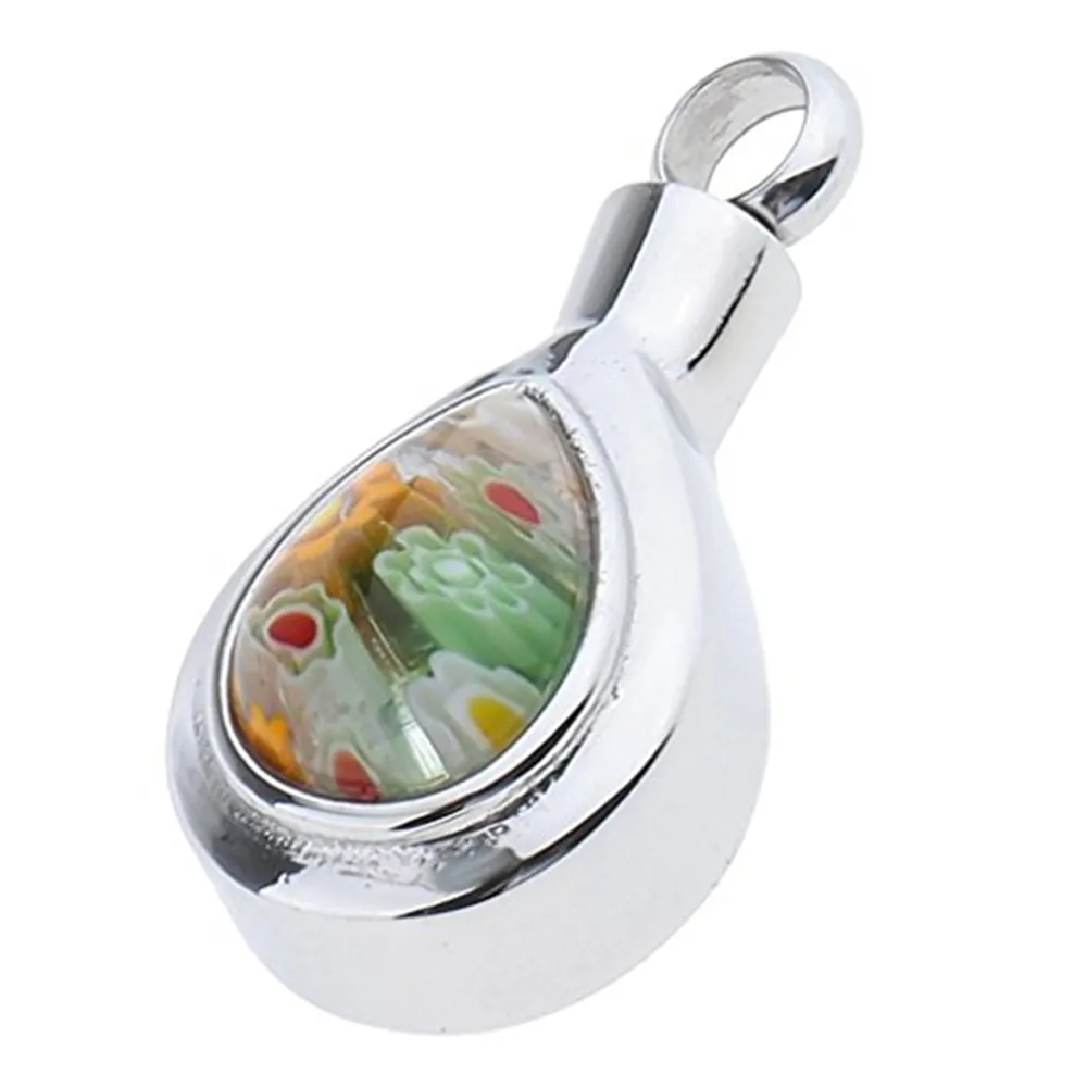 Murano สร้อยคอใส่เถ้ากระดูก,จี้หินแก้วเครื่องประดับรูปหัวใจสำหรับใส่เถ้าที่ระลึกแสตนเลส