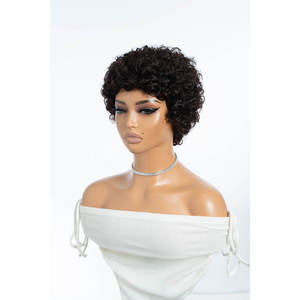 Perruque coupe pixie, cheveux humains bouclés, <span class=keywords><strong>bob</strong></span> court, grande taille de bonnet, coupe pixie courte bouclée, cheveux humains vierges pré-épilés, perruques pour femmes - Product Image 4