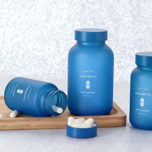 ขวดแก้ววิตามินแบบด้านสีแดงน้ำเงิน ขนาด 100 มล. 250 มล. 500 มล. สำหรับอาหารเสริมผู้หญิง บรรจุภัณฑ์แคปซูลเสริมความงามและซอฟต์เจล - Product Image 3