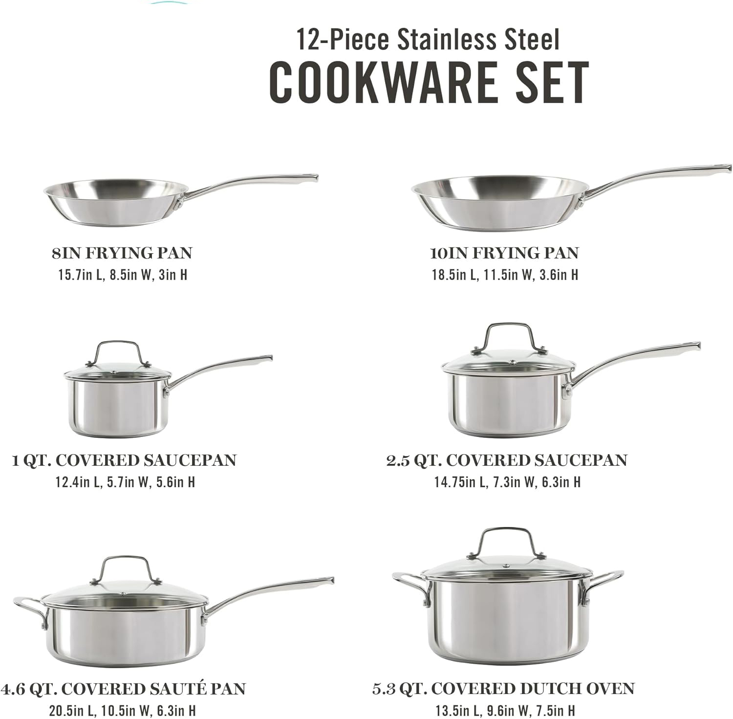 12-Piece Modern Design Tri-Ply-Thick Stainless Steel Cookware Set Induction Safe Non-Toxic Pots Pans for Kitchen Use · image 2
