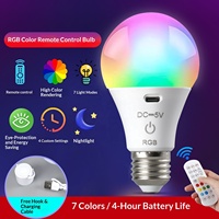 Ampoule LED RGB E27 à télécommande, rechargeable par USB, double usage, lumière ambiante à changement de couleur pour usage hôtelier, intensité variable, CRI élevé 80-90