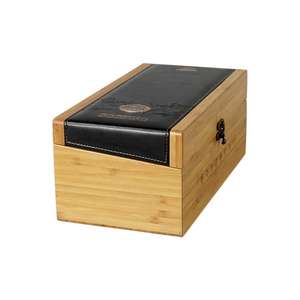 Caja de Regalo para Vino de Bambú Natural Reciclable Personalizada DS con Forma Cúbica y Cuero PU - Product Image 3