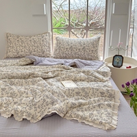 Parure de lit quatre pièces en fil bouclé pour l'été, en fibre de polyester, dentelle creuse, fil froissé à bulles, 600TC, style princesse, pour usage domestique